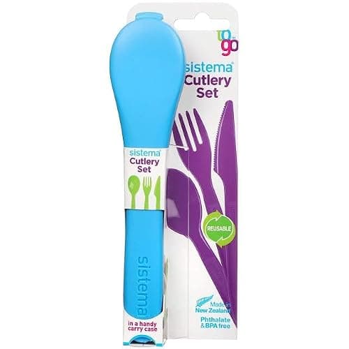 TSA Cutlery Set | Reusable Travel Plastic Cutlery Set with Portable Case for Storage, Knife, Fork & Spoon Durable Dishwasher Safe for Camping, School, Picnic, Office, Indoor Outdoor Lunch (Blue)