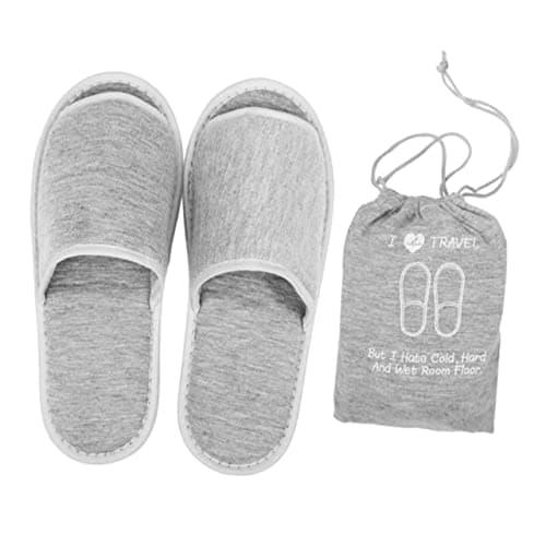 Healvian Portable Travel Slippers Lightweight Foldable Open Toe Sandals with Soft Knitted Upper Waterproof Sole for Home Hotel Use with Drawstring Bag