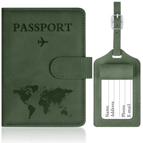 OFFCUP Passport Holder Cover, PU Leather Passport Cover and Luggage Tag Set with RFID Blocking Travel Wallet, Universal Travel Wallet Case Organiser for Money, Boarding Passes, Credit Cards Green