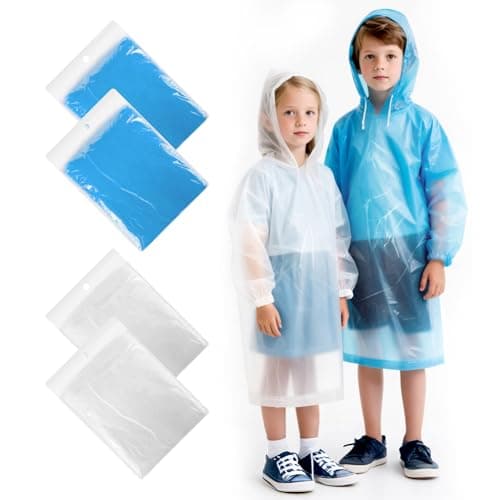 4 Pack Kids Rain Ponchos Thicker Disposable Ponchos Pocket Size with Hood