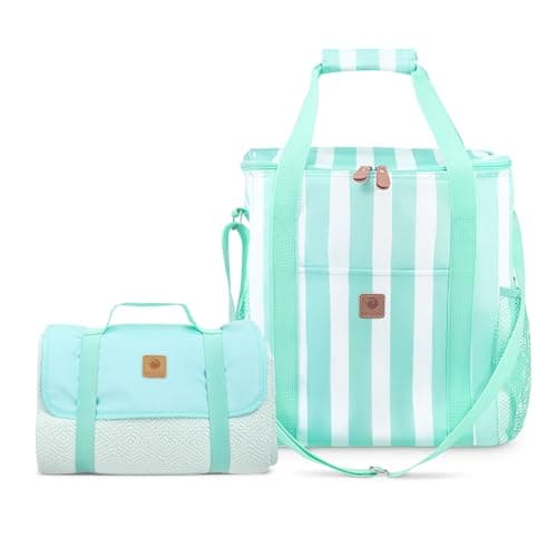 Whitesands 20L Large Family Cool Bag Including Picnic Blanket, 150 x 135cm Rug, Spacious Outer Pockets, Keeps Food Fresh & Cool for 6 Hours, Bundle Set