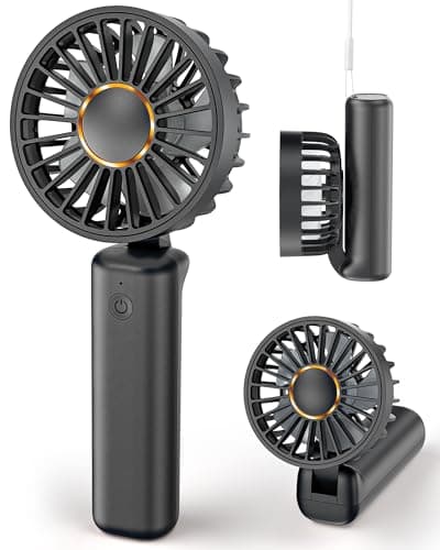Hssio Portable Handheld Fan, Mini Desk Fan Foldable 1800mAh, 180° Ratotion, 3 Speeds, Ultra Quite, Up to 8H Long Use Time, Small Personal Cooling Fans Makeup Lash Fan for Women Girls, Dark Black