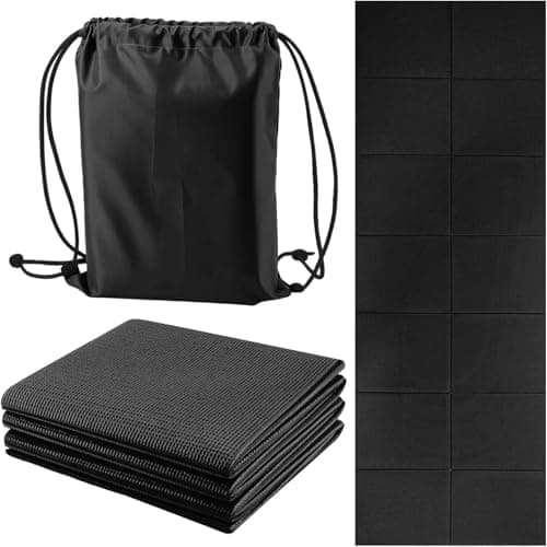 M.J COMFY-LIFE Travel Foldable Yoga Mat — 5mm Non-Slip Portable Exercise & Gym Mat for Yoga, Pilates, Travel & Fitness (Lightweight, Water-Resistant, Fits Backpack) — Unisex (Black)