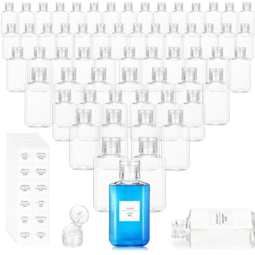 Pumtus 60 Pack Plastic Refillable Flip-Top Bottles, 60ml Clear Empty Travel Hand Sanitizer with Flip Cap, Portable Small Liquid Squeeze Container for Shampoo, Lotions, Liquid Body Soap, Creams