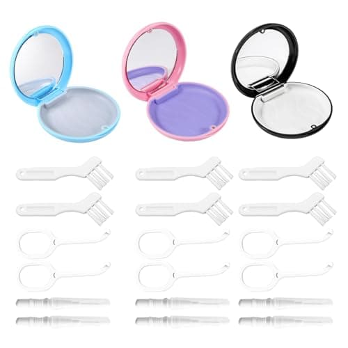 3 Pack Retainer Case Magnetic Aligner Case Compatible with Invisalign Mouth Guard Cases with 2 Removal Tools & 4 Brush Portable Slim Travel Cute Orthodontic Retainer Box (Black+Pink+Blue)