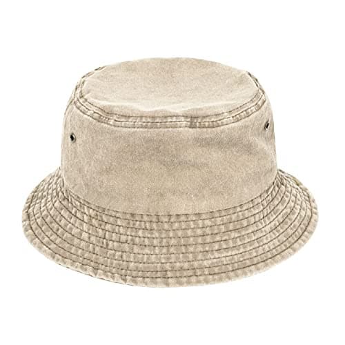 TOSKATOK Pure Washed Cotton Bucket hat UV Sun Protection Breathable Beach Holiday Travel Hat-STONE-60