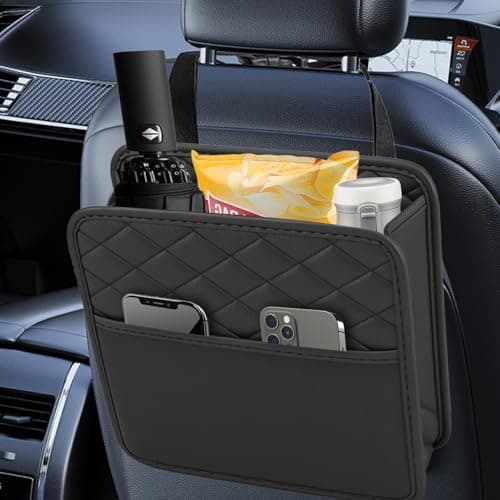 Car Back Seat Organizer,Pu Leather Seat Storage Bag,Hanging Car Tidy(Black)
