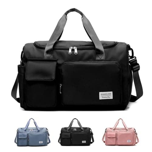 Sports Gym Bag Foldable Overnight Weekend Bags Womens Mens Duffel Bag with Shoes Compartment Water Resistant Holdall with Wet and Dry Separation Bag for Sports and Travel (Black)