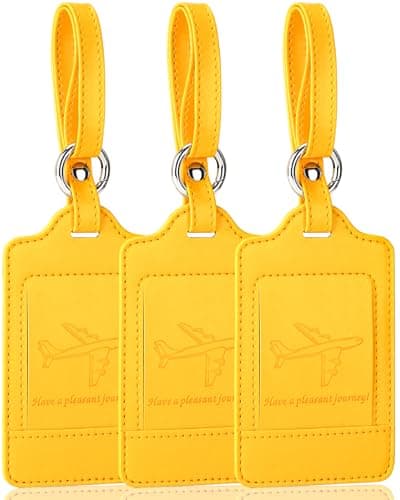 Teskyer 3 Luggage Tags for Suitcases, Travel Essentials, Yellow