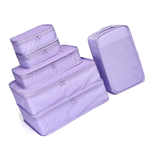 Set of 6pcs Packing Cubes with Shoe Bag,Ultralight Luggage Organizer Bags,4 Various Sizes (Lavender)