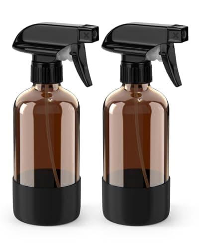 Bontip Glass Spray Bottle with Silicone Sleeve Protection, Amber Glass Spray Bottle Set for Window Cleaner Aromatherapy Facial Hydration Watering Flowers Hair Care 2 Pack/8 oz (Black)