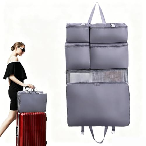 NIFTYY 6-in-1 Hanging Travel Organiser Bag with Waterproof Compartments – Foldable Luggage Storage Packing Cubes for Clothes – Portable Hanging Wardrobe for Business Trips (grey)