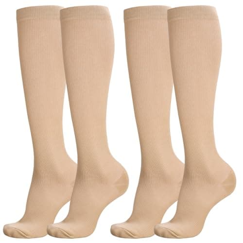 Firtink 2 Pair Compression Socks for Women 20-30 mmHg Knee High Flight Sock