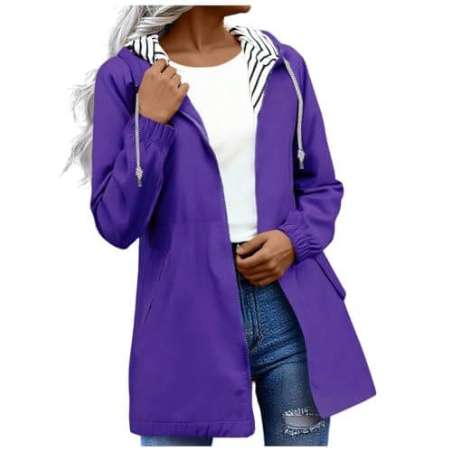 Women's Lightweight Raincoat Packable Windproof Windbreaker Active OutdoorJackets Waterproof Showeproof Long Hooded Trench Coats Poncho for Walking Running