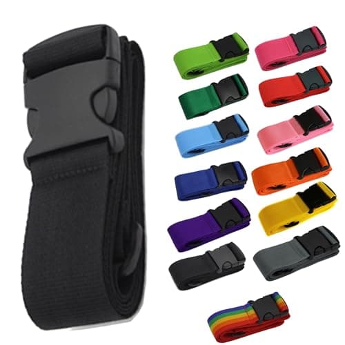 Luggage Baggage Strap Strong Extra Safety Adjustable Travel Tie Belt 13 Colours (Colour 1 Black)