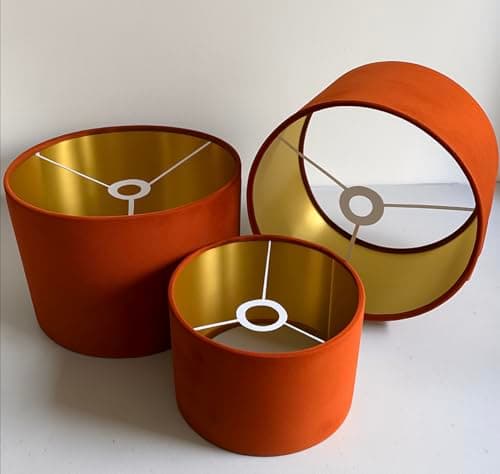 Plush Velvet Lampshade for Ceiling Shade, Table, Floor Lampshade with Brushed Gold Lining Handmade in The UK. (Orange, Diameter 40 x 24cm Height)