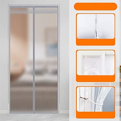 Magnetic Thermal Insulated Curtain for Doors - Cold Protection Heat Shielding Fly Screen Balcony Door Drapes Grey Stripe 70x190cm Energy Saving Home Decor