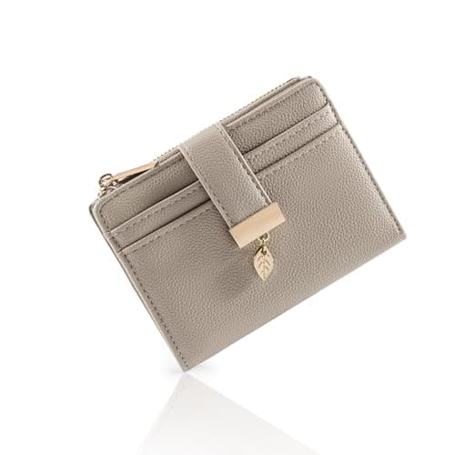 Pomelo Best Women's RFID Wallet - Vegan Leather Bi-fold Small Ladies Purse with Zipper Coin Pocket & ID Window - Leaf Charm Compact Wallet for Women