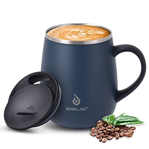 Ideus 460ml Insulated Coffee Mug with Lid and Handle (Navy Blue)