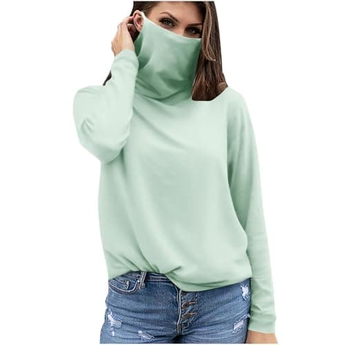 Slxbear Mint Green Rash Guard for Women with Face Mask, Outdoor UPF Sun Protection Shirts, Breathable Long Sleeve Shirt Hiking Workout Tops, Active Athletic Comfy Skinny Travel Clothing L