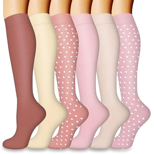 flintronic 6 Pairs Compression Socks for Women & Men, 15-20 mmHg Travel Flight Socks, Enhanced Circulation & Athletic Support, Compression Stockings for Running, climbing, Nursing(9-15in)