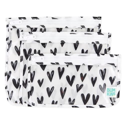 Bumkins Travel Bag, Toiletry, Baby, TSA Approved Pouch, Zip Bag, Quart Size Compliant, Clear-Sided, Diaper Bag Organization, Makeup, Accessories, Set of 3