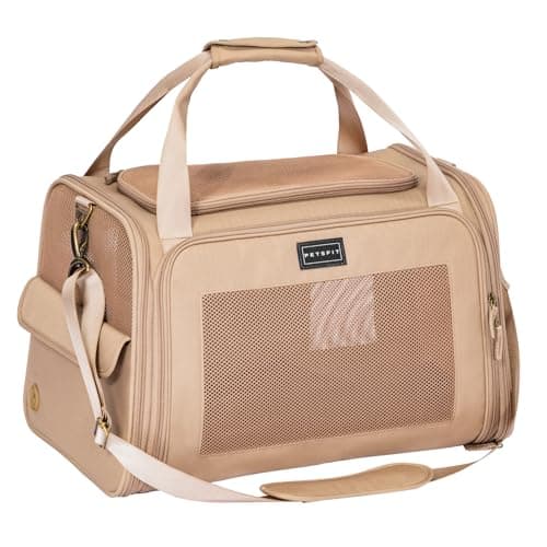 Petsfit Cat Carrier Soft Sided Travel Carrier, Dog Carriers with Expandable mat and Quadrangle Oxford Fabric Mesh, Portable Dog Bag with Upgraded Large Space, Khaki