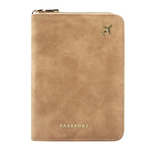 ILIYAH RFID Anti-Theft Passport Wallet Holder - Waterproof PU Leather Family Travel Document Organizer with Safe Zipper (Brown)