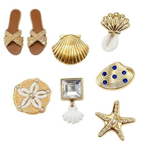 Sandal Charm,6 Pieces Gold Starfish Shoe Decoration, for clogs, sandals, slippers, and DIY ornaments, for New Year Birthday Social Occasions Beach Trip Daily Travel Outdoor