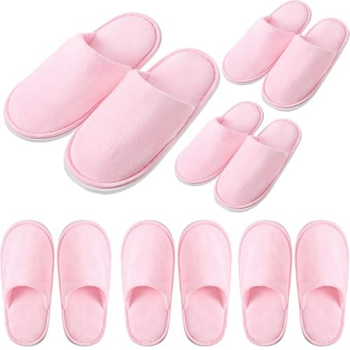 Twistover 6 Pairs Kids Disposable Slippers Non-Slip Closed Toe Spa Slippers Comfortable Indoor Outdoor Slippers for 4-12 Years Boys Girls Party Hotel Travel, pink, Medium