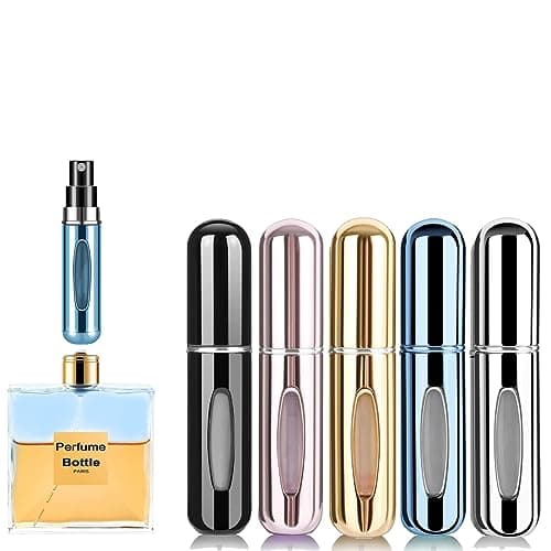 Rosiya Perfume Atomiser pack of 5pcs Perfume Travel Bottle, 5ML Refillable Perfume Spray Bottle Easy to Refill Empty Atomiser for Purse, Handbag, Pocket and Luggage (Glossy)