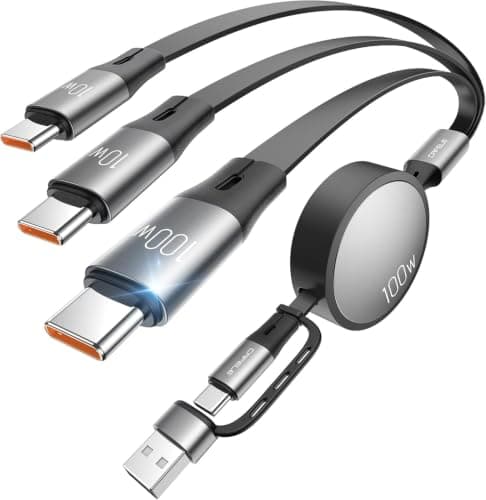 CAFELE 3-USB-C Multi Charger Cable 6 in 1(100W/35-130CM Retractable)