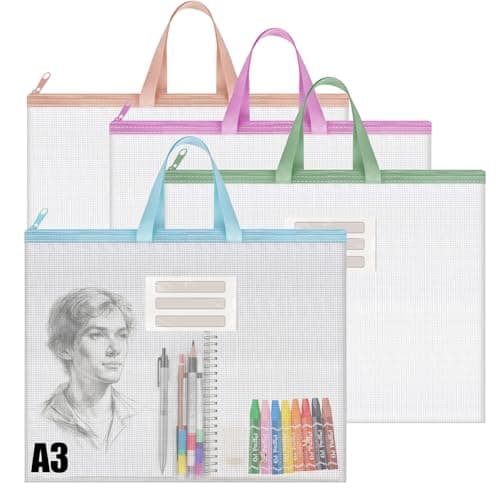 A3 Art Folder Carry Case, 4PCS Clear Plastic Wallets Zip (4 Colors)
