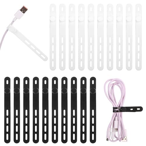 20Pcs Silicone Cable Ties, Reusable Cable Ties Cord Organiser Wrap Adjustable Wire Ties Elastic Charging Cable Management Cable Organiser Clips with Lock Buckle for Home Office