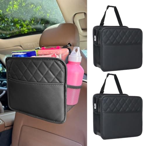 Noaman 2 Pack PU Leather Car Seat Storage Organizer with 3 Pockets Backseat Car Organizer 2 in 1 Car Trash Bag Can 8 Liters Large Capacity Multifunction Car Essentials interior Accessories Black