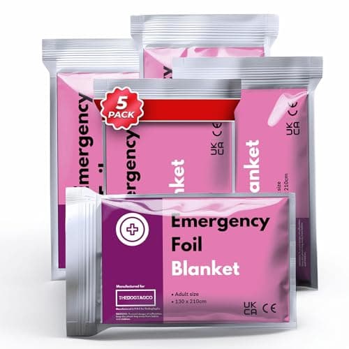 TheDogTagCo 5-Pack Emergency Foil Blanket - Large Silver Thermal Sheet for Outdoor Camping, Hiking, Survival Heated Blanket Ideal for Car First Aid Kit & Hiking Essentials
