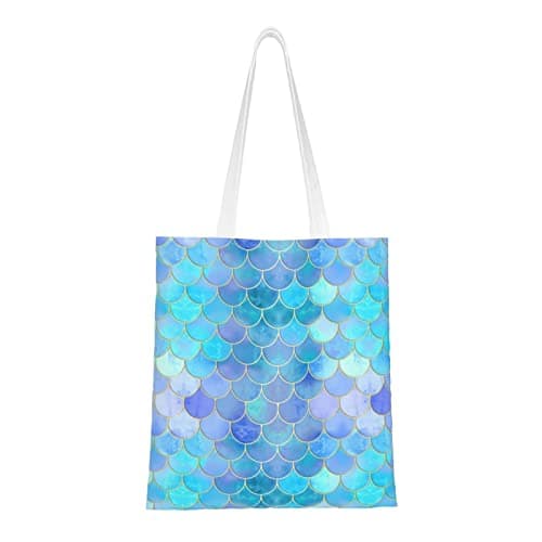 Reusable Starfish Coastal Wool Printing Tote Shopping Bag, Washable Tote Bag, Women'S Shoulder Bag, Gold Mermaid Scale, One Size