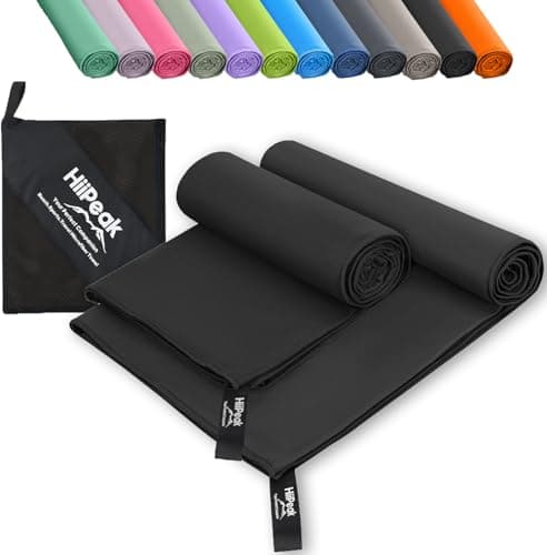 HiiPeak Microfibre Towel 2 pack(160x80cm+80x40cm) Compact Camping Beach Towel - Quick Dry Ultra Lightweight Absorbent Sports Gym Yoga Swimming Hiking Drying Towel for Men,Women (Black-2pcs)