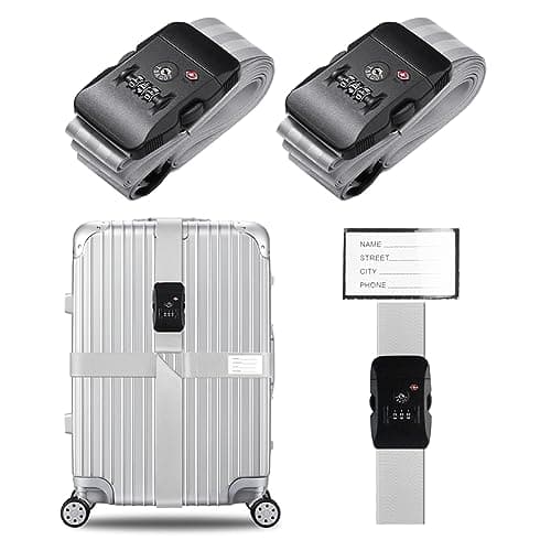 Veki Cross Luggage Straps Set TSA Approved with Lock, Silver grey, 2pcs