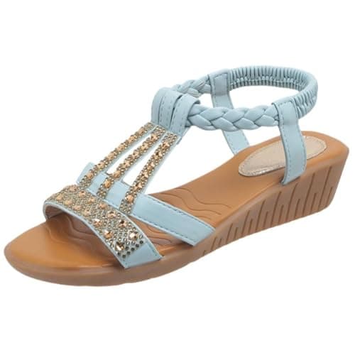 DFSDJEUW clearance today Womens Sandals Wide Fit Comfortable Slip on Wedge Shoes Casual Open Toe Orthopedic Slide Lightweight Summer Cushion Plantar Fasciitis summer sandals women size 7 Light Blue 7