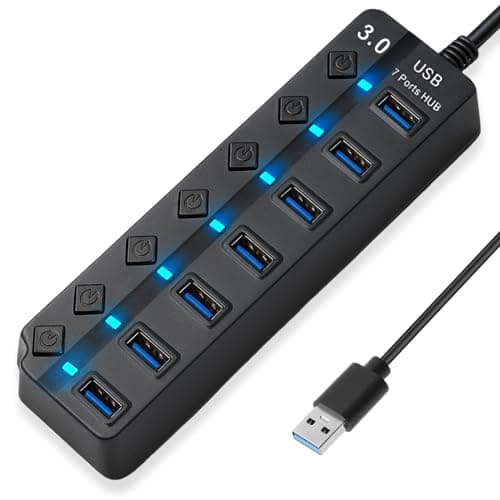 7 Port USB 3.0 Hub USB Extender with Individual Switches and Lights