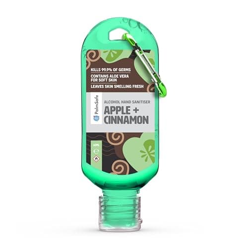 Palm Safe Apple and Cinnamon 60ml Anti Bacterial Premium Hand Sanitiser Travel Size Clip Bottle Quick Drying Non Sticky Extra Moisturising Kills 99.9% of Viruses and Bacteria
