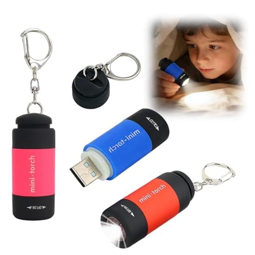 ingoodtle 3 Pack Mini Keyring Torch Rechargeable USB Keychain Flashlight