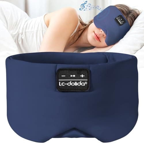 LC-dolida Bluetooth Sleep Mask Headphones,Upgraded Widened Sleep Headphones 100% Blackout Eye Mask Built-in HD Earphones for Men & Women,Adjustable Sleeping Earphones for Side Sleepers Travel