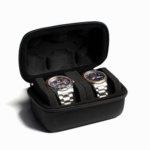 AUKURA 2 slot Hard Watch Travel Case, Watch Roll Case Storage and Organizer for Men and Women, with anti-move watch pillow (Black fabric 2 slot)