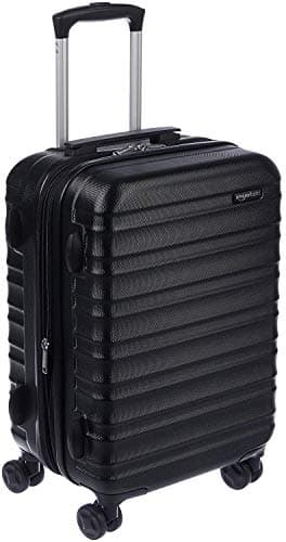 Amazon Basics Hard Shell Small Suitcase - Expandable ABS Hand Luggage with 4 Double Spinner Wheels - Scratch Resistant and Lightweight Construction - 55 x 37.5 x 25.5cm - Black