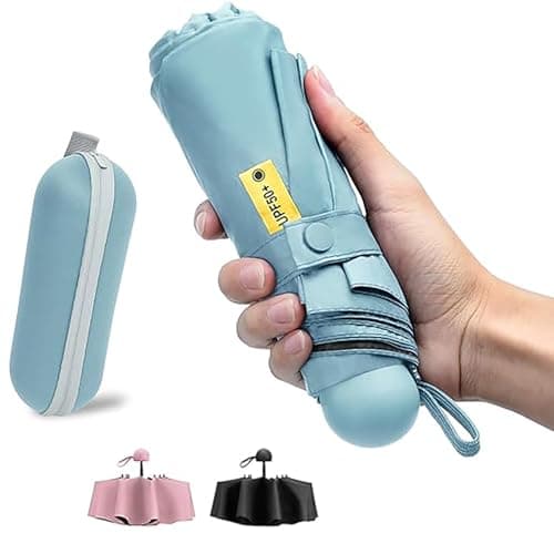 Shunshi Folding Travel Umbrella 6 Ribs Folding Sun Anti-UV Windproof Rain Umbrella,Fast Dry,Portable Pocket Lightweight Small Compact Umbrella with Capsule Case for Men Women Teens (Blue)