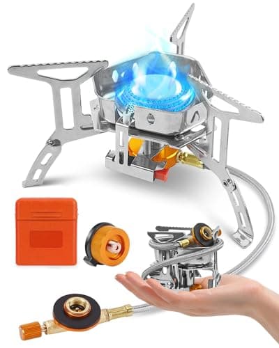 Portable Camping Gas Stove 3500W with Piezo Ignition, Windproof Outdoor Gas Burner with Carry Case, Adapters & Converters for Camping, Hiking, BBQ, Backpacking, Fishing & Picnic Cooking