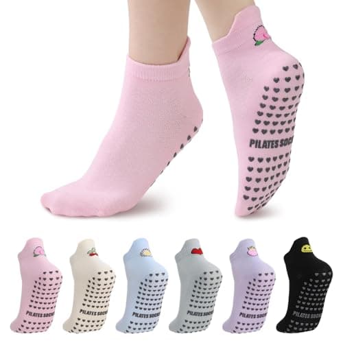 Zuimei 6 Pairs Pilates Yoga Socks for Women Non Slip Trainer Ankle Socks