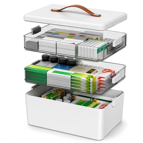 Refein Large Medicine Storage Box 3 Tier with Lock - First Aid Box Organiser for Home Car Travel, Portable Medication Storage Container with Handle & Secure Lid